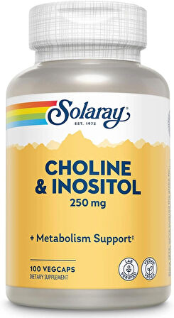 SOLARAY Choline & Inositol 250 mg Healthy Fat Metabolism, Brain Support 100 VegCaps