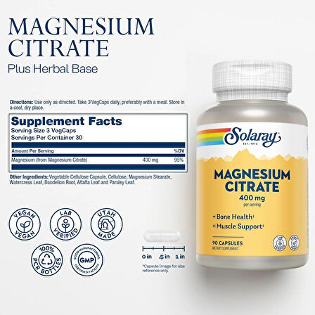 Solaray Magnesium(Magnezyum) Citrate 400 Mg 90 Caps