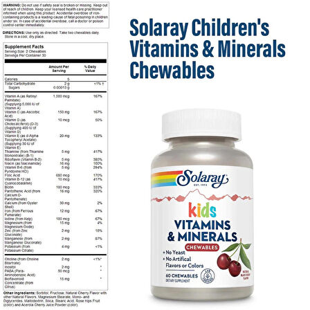 Solaray Children's Chewable Vitamins and Minerals Natural Black Cherry 60 Chewable Tablets