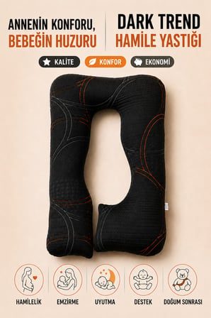 Zish Home SOLNERA Hamile ve Emzirme Yastığı | 5 Bölge ve Tam Vücut Destekli | Fermuarlı Yıkanabilir Kılıf | Dark Trend Yatak Kumaşı | 80×125 cm