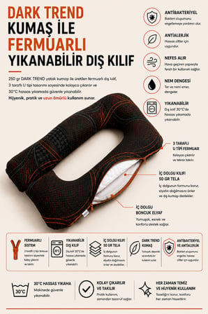 Zish Home SOLNERA Hamile ve Emzirme Yastığı | 5 Bölge ve Tam Vücut Destekli | Fermuarlı Yıkanabilir Kılıf | Dark Trend Yatak Kumaşı | 80×125 cm