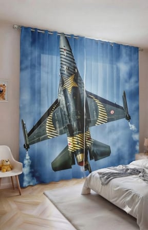 Özel Tasarım 280*240 cm. Organik Pamuklu Çift Kanat Fon Perde LuxuryMikropetek Dokuma Oda Karanlığı Solmaya Dayanıklı Solo Türk Uçak Teknofest Gösteri F16 Uçuş Ekibi Kız Erkek Çocuk Genç Pilot Odası