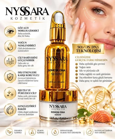 NYSSARA SOMON DNA KREM+SERUM 2 Lİ SET DÜZEENLİ KULLANIMDA %100 ETKİ %100 SONUÇ 30 ML CİLT BAKIM SETİ