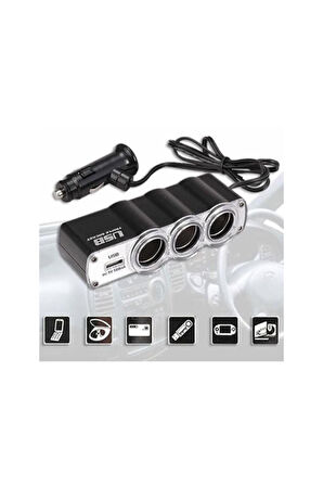 3 Port  1 Usb Oto Araç Çakmaklık Çoğaltıcı Çoklayıcı Hub