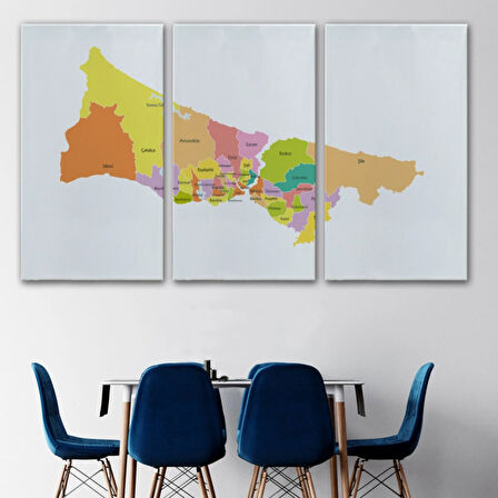 İstanbul İlçeleri Haritası Dekoratif Kanvas Tablo, Duvar Dekoru 1017