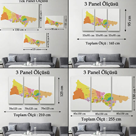 İstanbul İlçeleri Haritası Dekoratif Kanvas Tablo, Duvar Dekoru 1017