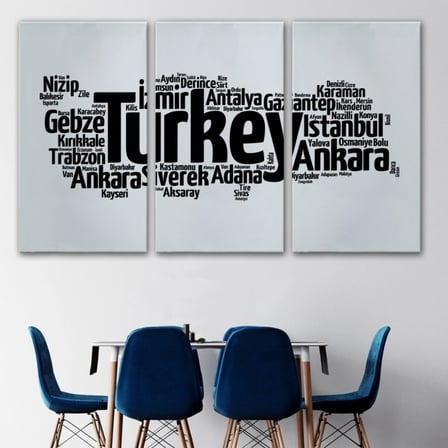Siyah ve Beyaz İller İsimli Türkiye Haritası Dekoratif Kanvas Tablo, Duvar Dekoru 1018