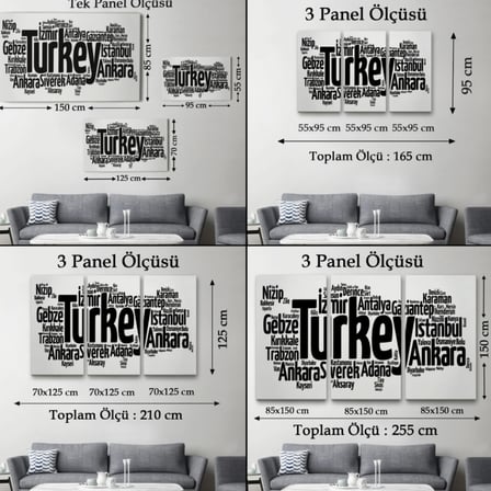 Siyah ve Beyaz İller İsimli Türkiye Haritası Dekoratif Kanvas Tablo, Duvar Dekoru 1018
