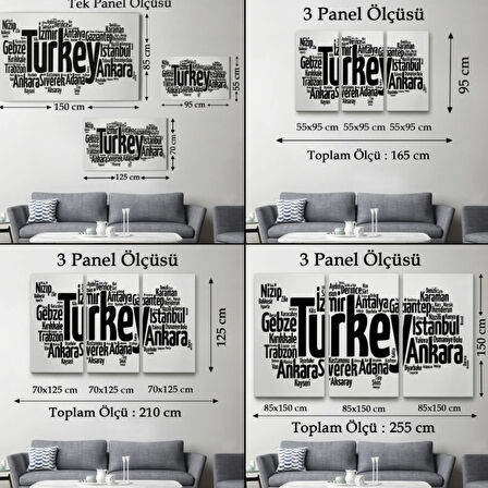 Siyah ve Beyaz İller İsimli Türkiye Haritası Dekoratif Kanvas Tablo, Duvar Dekoru 1018