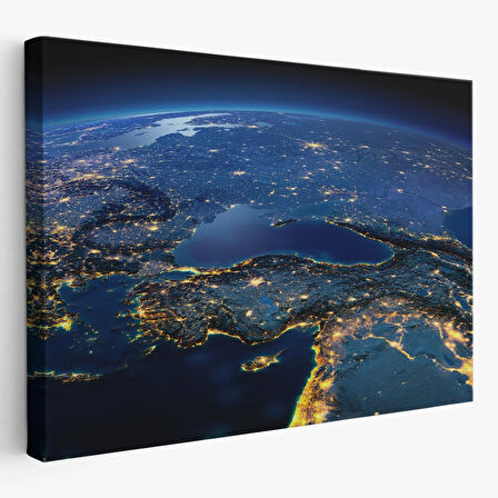 Uydu Görünümlü Türkiye Haritası Dekoratif Kanvas Tablo, Duvar Dekoru 1033