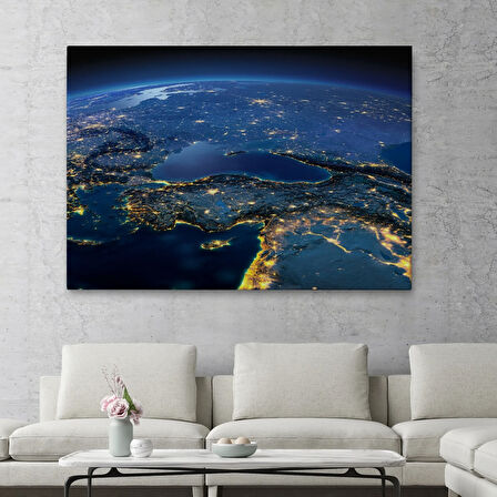 Uydu Görünümlü Türkiye Haritası Dekoratif Kanvas Tablo, Duvar Dekoru 1033