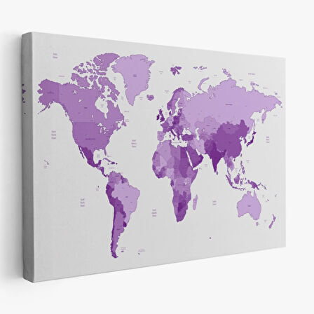 Mor Tonlar Dünya Haritası Dekoratif Kanvas Tablo, Duvar Dekoru 1044