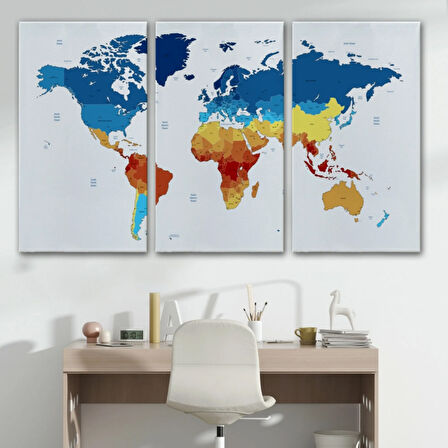 İngilizce Dünya Haritası Dekoratif Kanvas Tablo, Duvar Dekoru 1047