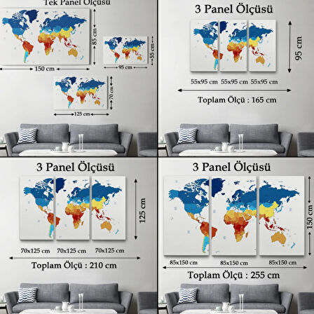 İngilizce Dünya Haritası Dekoratif Kanvas Tablo, Duvar Dekoru 1047