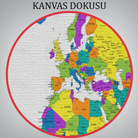 Beyaz Zemin İngilizce Dünya Haritası Renkli Dekoratif Kanvas Tablo, Duvar Dekoru 1054