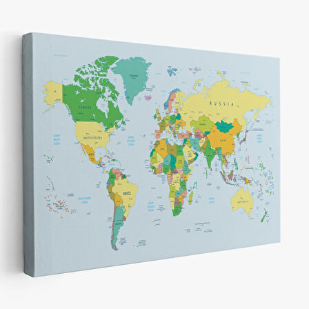 Soft Renkler İngilizce Dünya Haritası Renkli Dekoratif Kanvas Tablo, Duvar Dekoru 1065