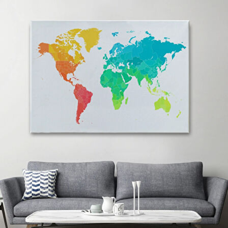 Renkli Dünya Haritası Dekoratif Kanvas Tablo, Duvar Dekoru 1107