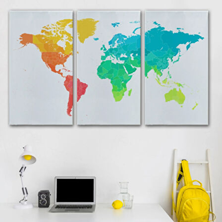 Renkli Dünya Haritası Dekoratif Kanvas Tablo, Duvar Dekoru 1107