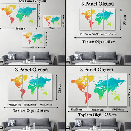 Renkli Dünya Haritası Dekoratif Kanvas Tablo, Duvar Dekoru 1107