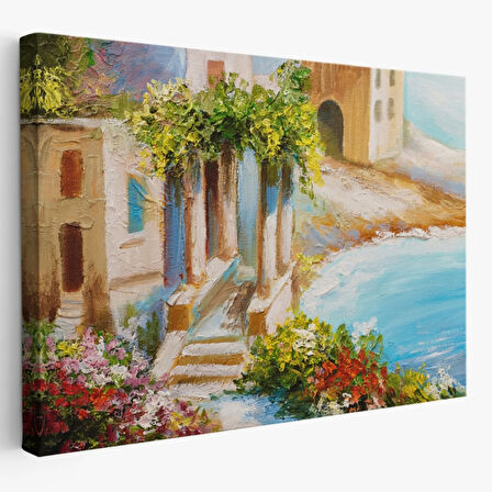 Deniz Kıyısı, Rengarenk Çiçekler, Yaz, Modern Dekoratif Kanvas Tablo, Duvar Dekoru 1113