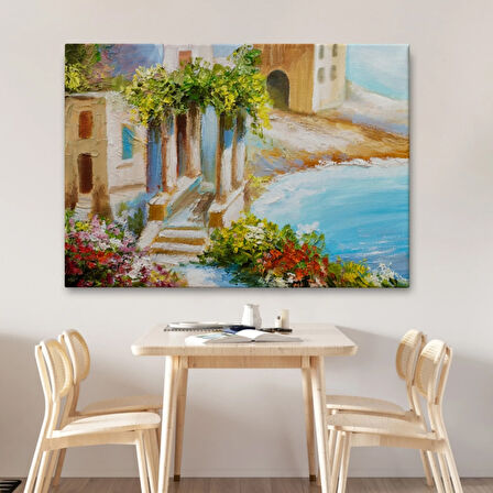 Deniz Kıyısı, Rengarenk Çiçekler, Yaz, Modern Dekoratif Kanvas Tablo, Duvar Dekoru 1113