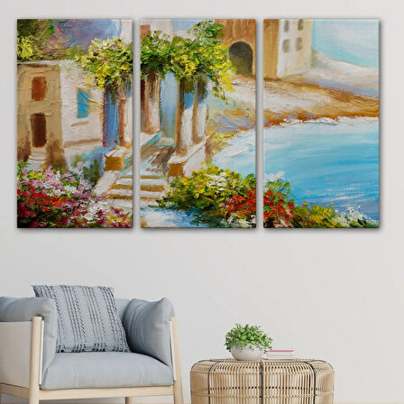 Deniz Kıyısı, Rengarenk Çiçekler, Yaz, Modern Dekoratif Kanvas Tablo, Duvar Dekoru 1113