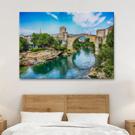 Tarihi Mostar Köprüsü Manzarası, Sanatsal Dekoratif Kanvas Tablo, Duvar Dekoru 1115