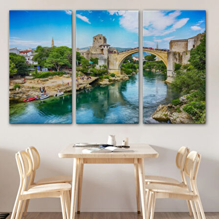 Tarihi Mostar Köprüsü Manzarası, Sanatsal Dekoratif Kanvas Tablo, Duvar Dekoru 1115