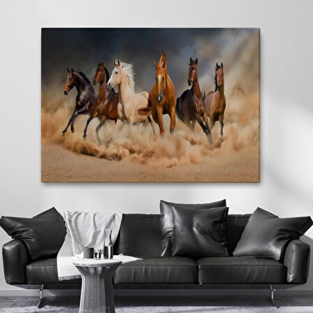 Koşan Atlar, Hayvan Temalı Dekoratif Kanvas Tablo, Duvar Dekoru 1126