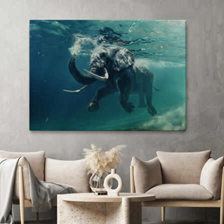 Yüzen Fil, Hayvan Temalı Dekoratif Kanvas Tablo, Duvar Dekoru 1128