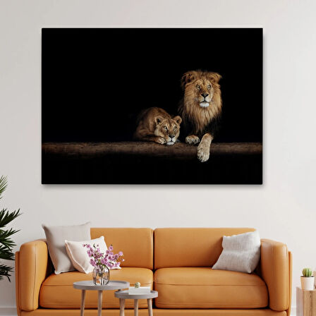 Aslanlar, Hayvan Temalı Dekoratif Kanvas Tablo, Duvar Dekoru 1151