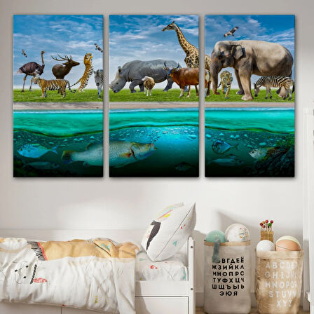 Hayvanlar Alemi, Hayvan Temalı Dekoratif Kanvas Tablo, Duvar Dekoru 1177