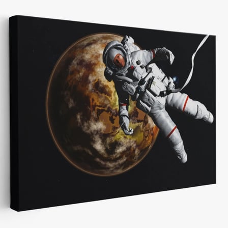 Gezegenin Arka Planındaki Astronot, Sanatsal Dekoratif Kanvas Tablo, Duvar Dekoru 1182