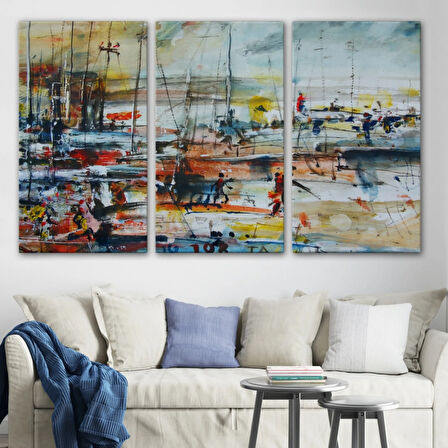 Limandaki Tekneler, Modern Dekoratif Kanvas Tablo, Duvar Dekoru 1185