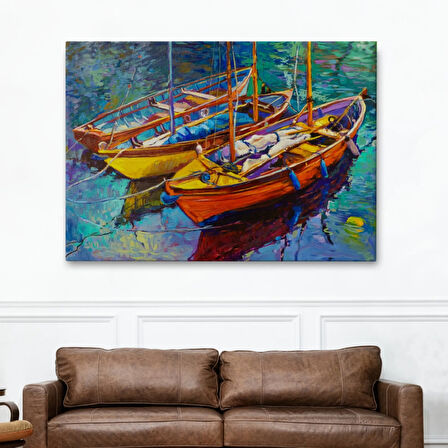 Gün Batımı Tekne ve Deniz, Modern Dekoratif Kanvas Tablo, Duvar Dekoru 1194