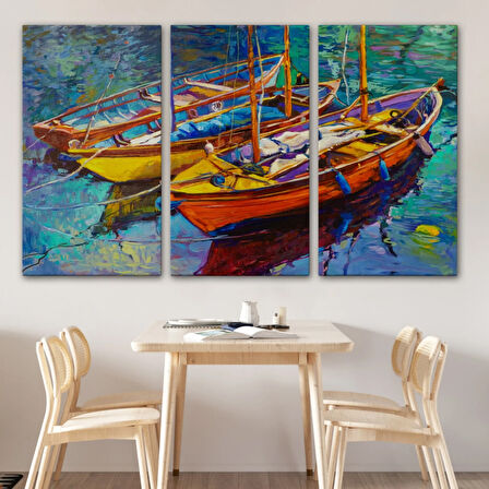 Gün Batımı Tekne ve Deniz, Modern Dekoratif Kanvas Tablo, Duvar Dekoru 1194