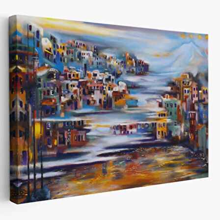 Volkan Eteğindeki Kasaba, Modern Dekoratif Kanvas Tablo, Duvar Dekoru 1226