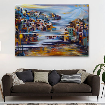 Volkan Eteğindeki Kasaba, Modern Dekoratif Kanvas Tablo, Duvar Dekoru 1226