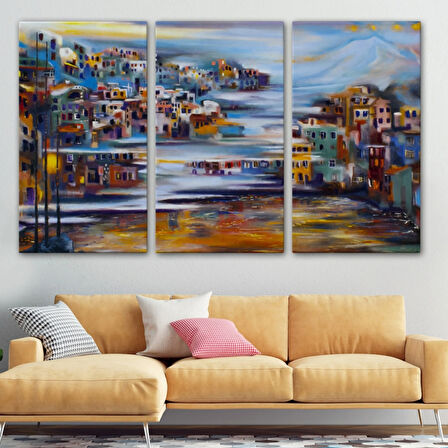 Volkan Eteğindeki Kasaba, Modern Dekoratif Kanvas Tablo, Duvar Dekoru 1226