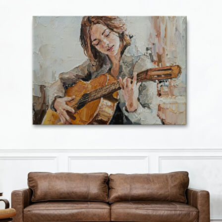 Gitar Çalan Kız, Modern Dekoratif Kanvas Tablo, Duvar Dekoru 1241