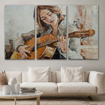 Gitar Çalan Kız, Modern Dekoratif Kanvas Tablo, Duvar Dekoru 1241