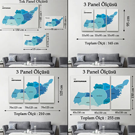 İl ve İlçeler Haritası Adıyaman, Modern Dekoratif Kanvas Tablo, Duvar Dekoru 1249
