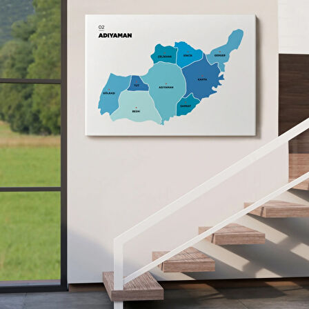 İl ve İlçeler Haritası Adıyaman, Modern Dekoratif Kanvas Tablo, Duvar Dekoru 1249