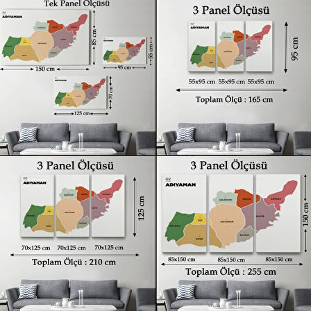 İl ve İlçeler Haritası Adıyaman, Modern Dekoratif Kanvas Tablo, Duvar Dekoru 1250