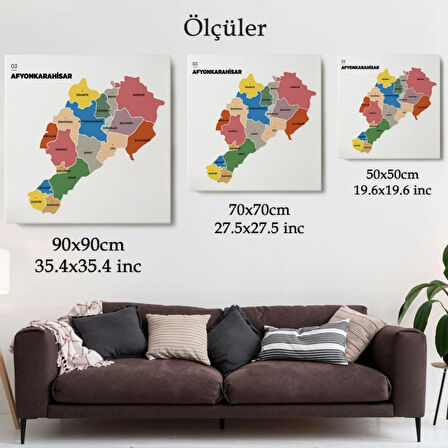 İl ve İlçeler Haritası Afyonkarahisar, Modern Dekoratif Kanvas Tablo, Duvar Dekoru 1253