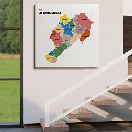 İl ve İlçeler Haritası Afyonkarahisar, Modern Dekoratif Kanvas Tablo, Duvar Dekoru 1253