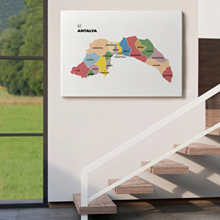 İl ve İlçeler Haritası Antalya, Modern Dekoratif Kanvas Tablo, Duvar Dekoru 1268