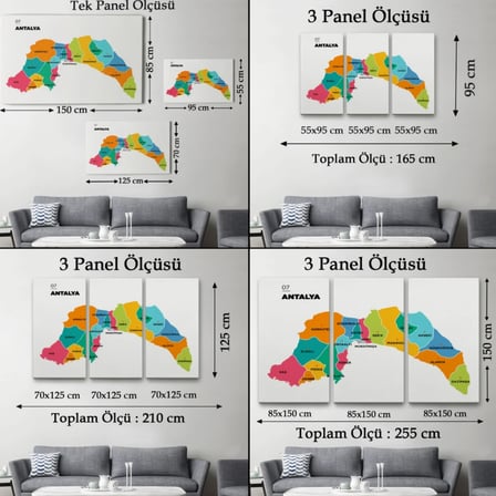 İl ve İlçeler Haritası Ardahan, Modern Dekoratif Kanvas Tablo, Duvar Dekoru 1270
