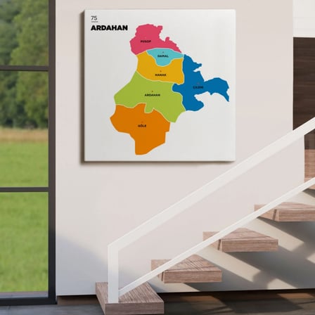 İl ve İlçeler Haritası Ardahan, Modern Dekoratif Kanvas Tablo, Duvar Dekoru 1270