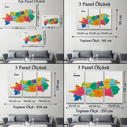 İl ve İlçeler Haritası Aydın, Modern Dekoratif Kanvas Tablo, Duvar Dekoru 1276